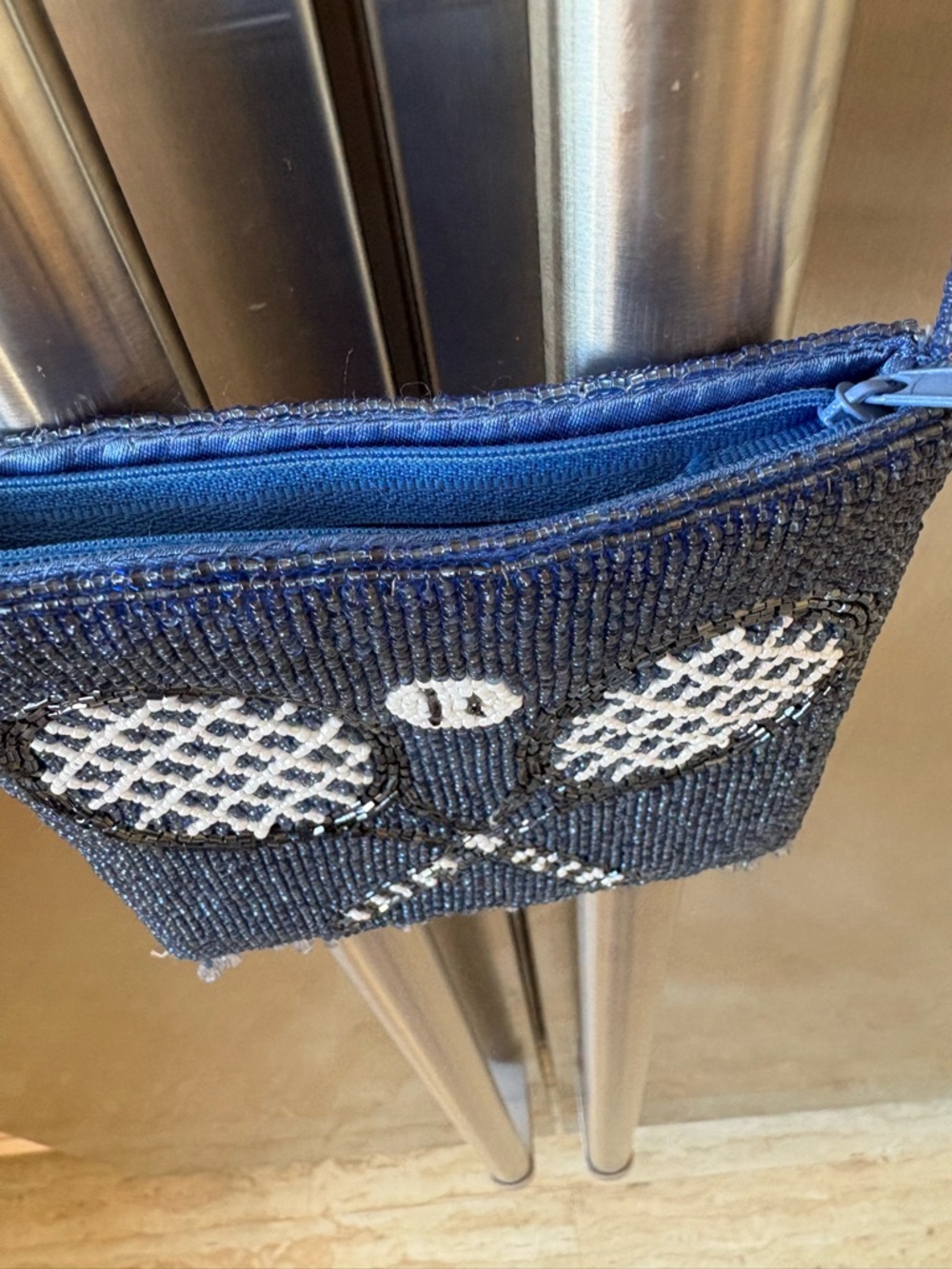 Beaded Navy Tennis Racket Crossbody Bag - Picture 4 of 4